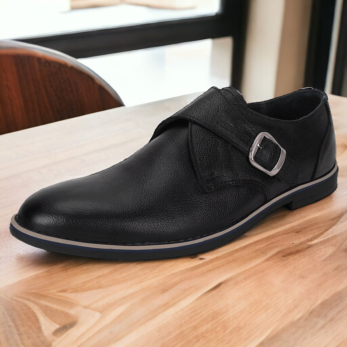 Black Double Monk Strap Shoes In India - SeeandWear