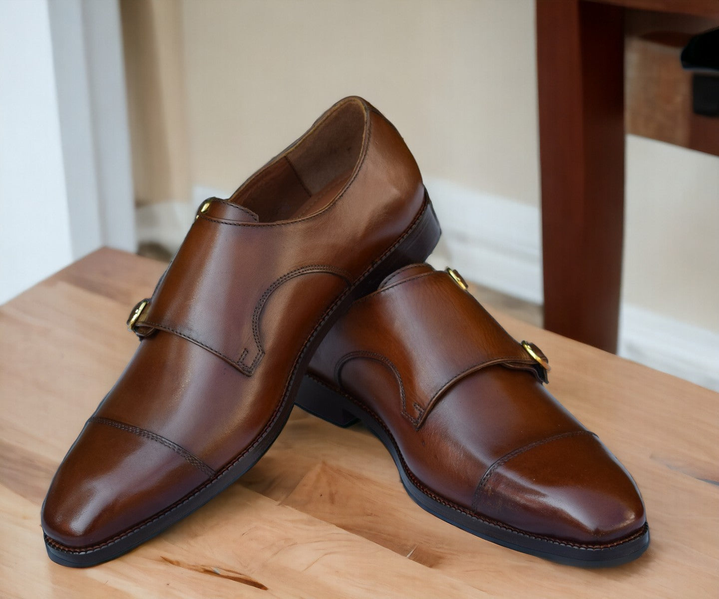 Style HandMade Double Monk Leather Sole Shoes