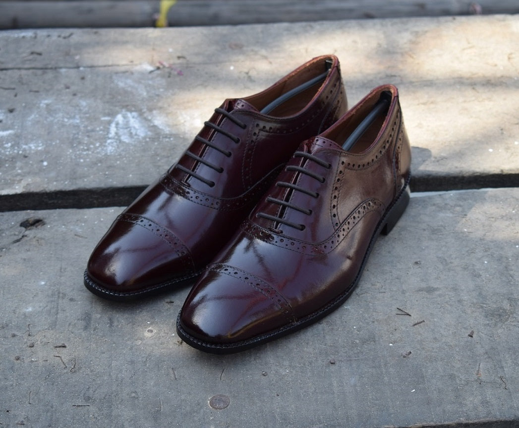 Robert Burgundy Handmade Brogue Shoes - SeeandWear