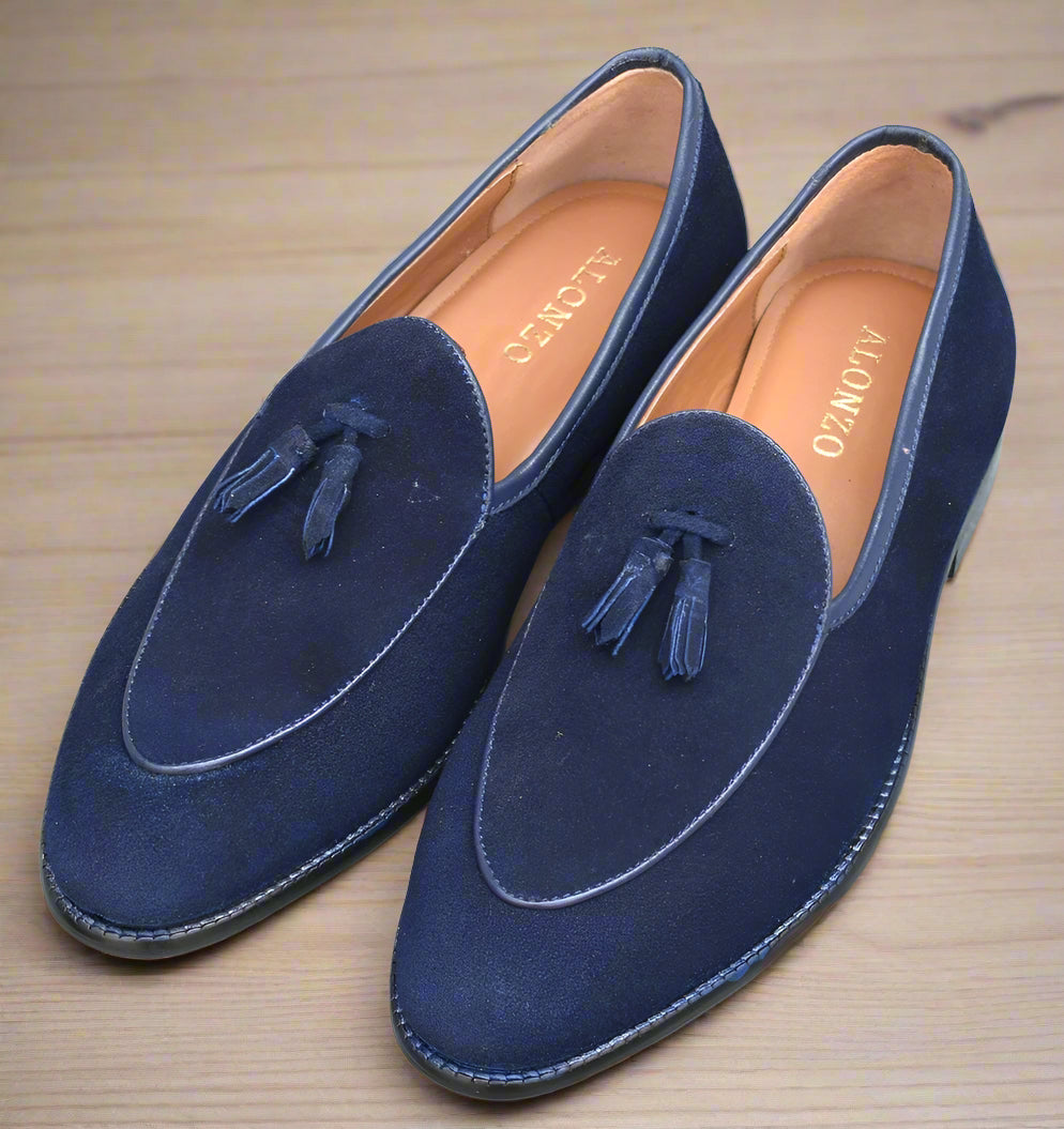 Adam Handmade Blue Swede Loafers shoes
