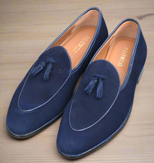 Adam Handmade Blue Suede Loafers shoes