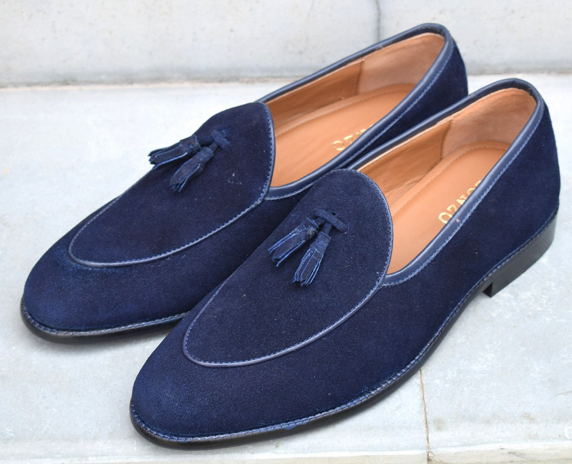 Adam Handmade Blue Swede Loafers shoes