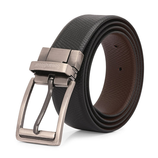 Reversible Leather Belt Black and Brown - Snake Print - SeeandWear