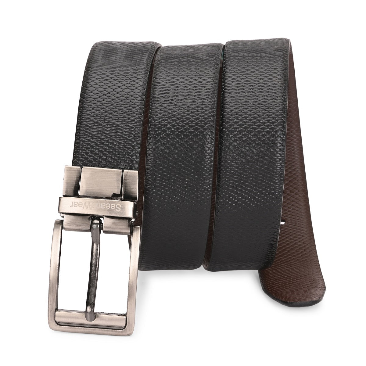 Reversible Leather Belt Black and Brown - Snake Print - SeeandWear