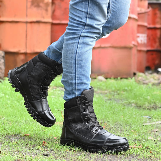 Leather Boots for Army | Biking | Police | Trekking | with Antislippery Rubber Sole