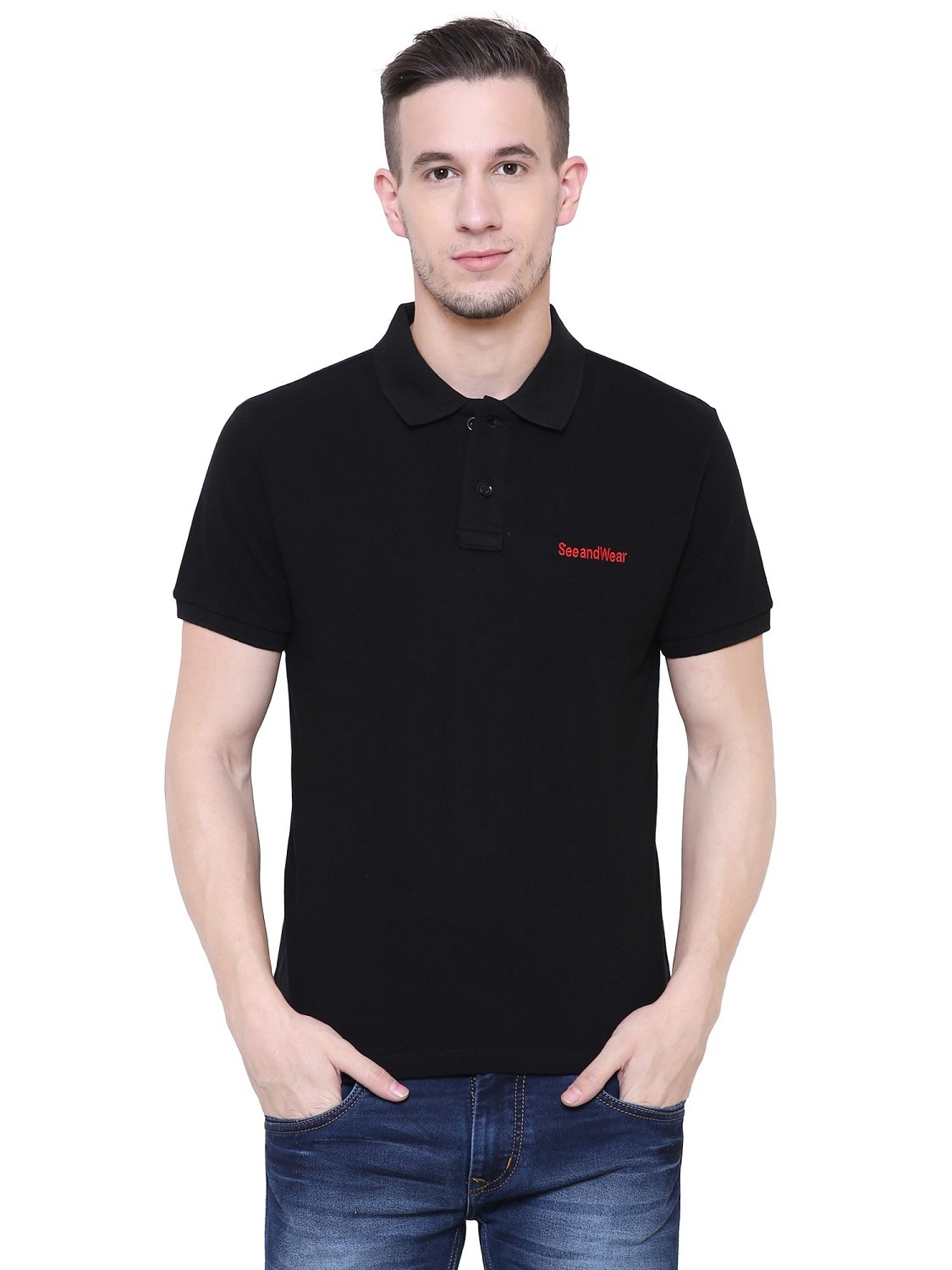 SeeandWear Men's Polo Collar Black T-Shirt - SeeandWear