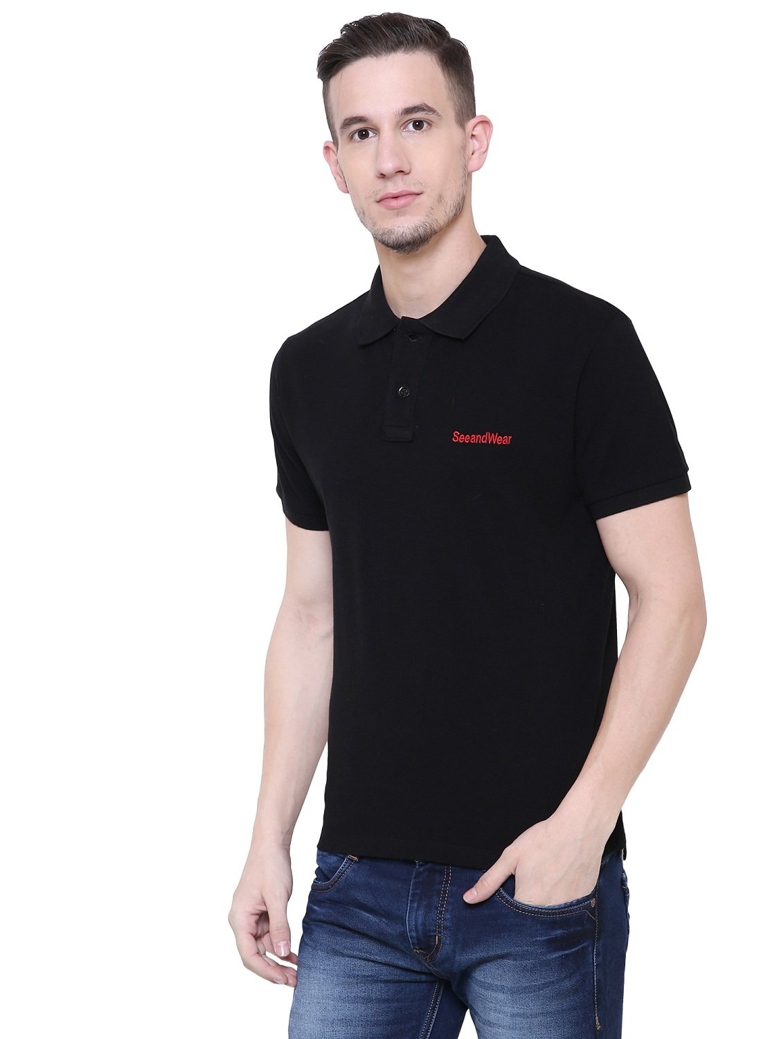 SeeandWear Men's Polo Collar Black T-Shirt - SeeandWear