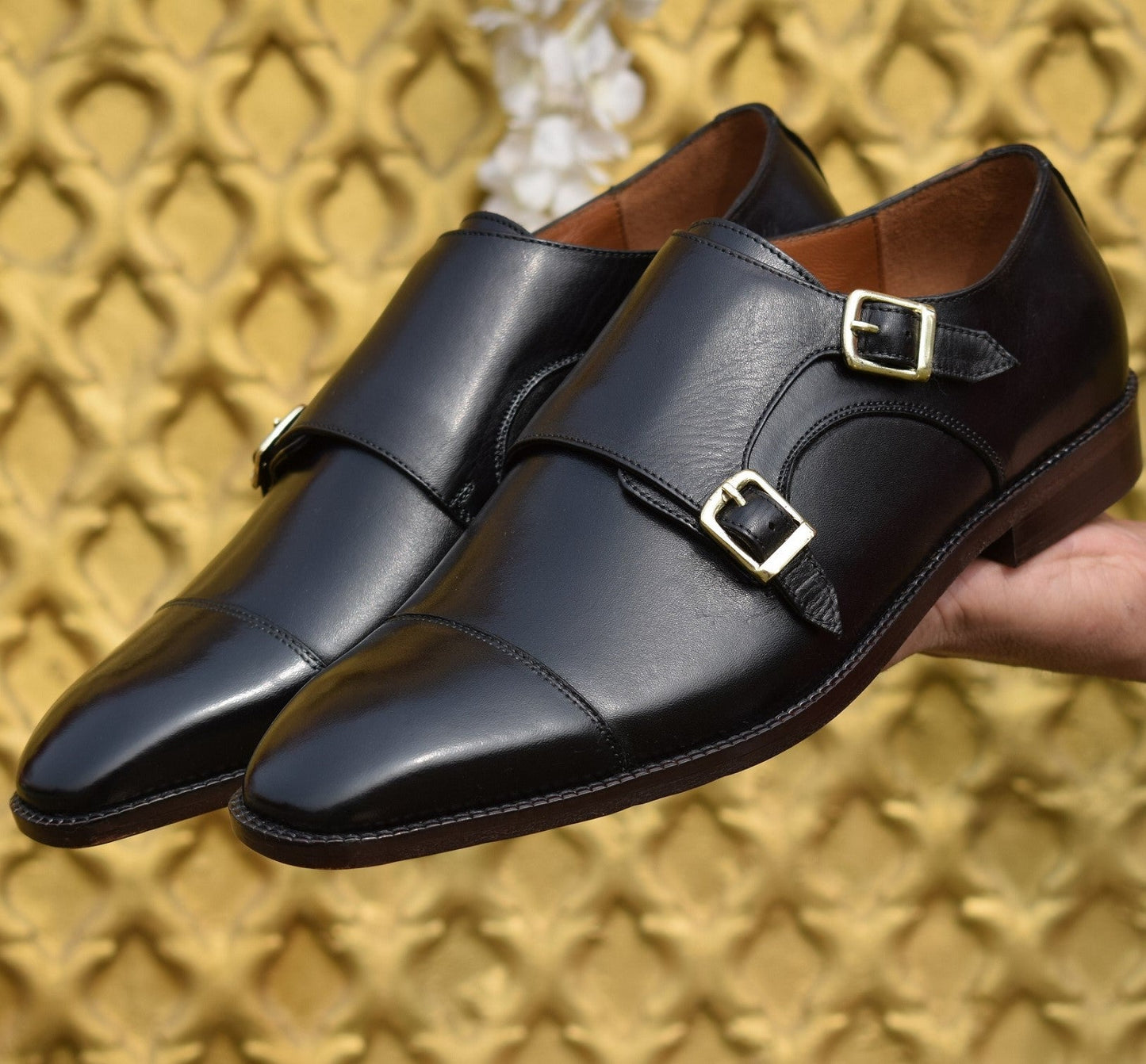 Grant Black Double Monk Handmade Shoes - SeeandWear