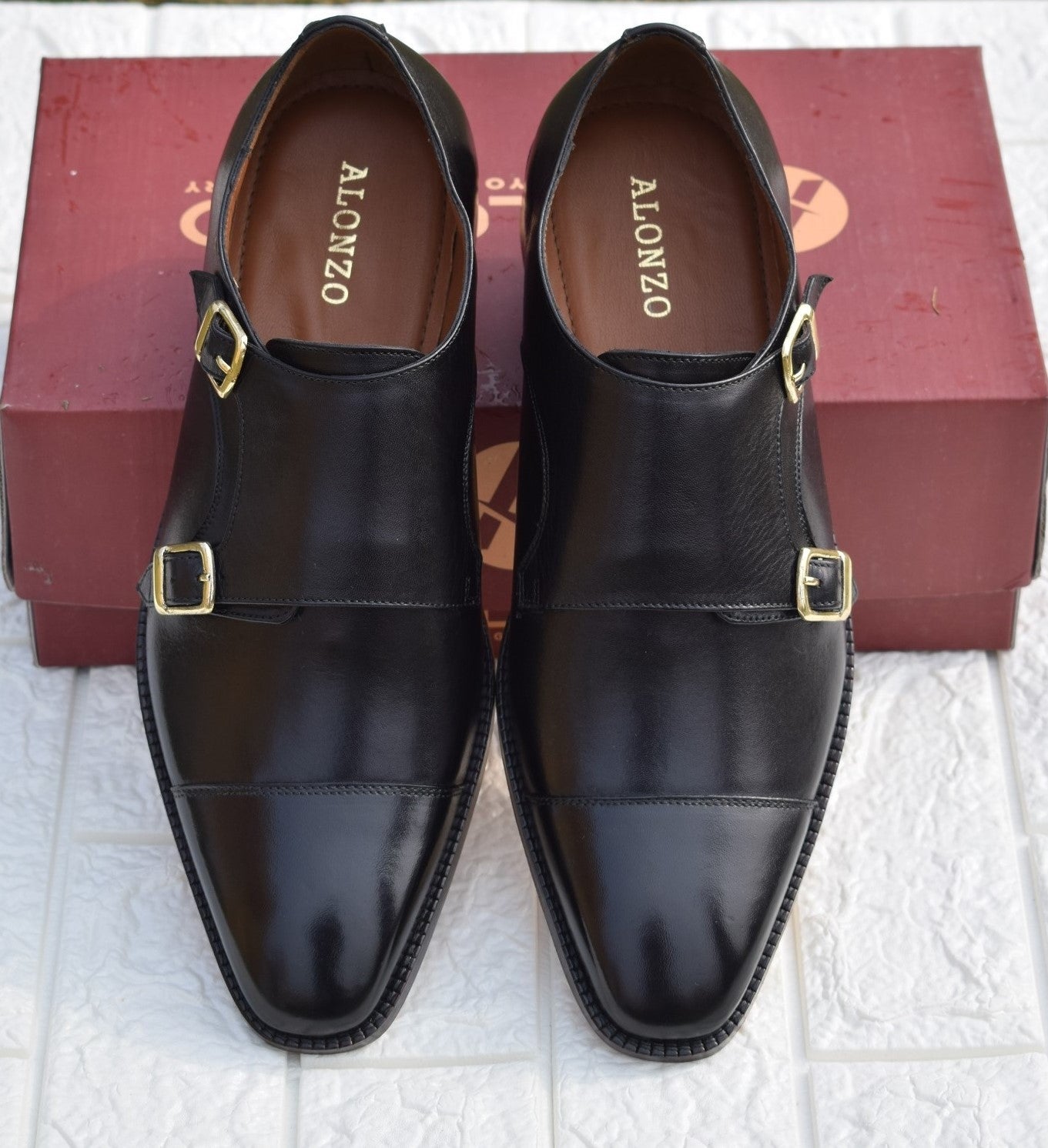 Grant Black Double Monk Handmade Shoes - SeeandWear