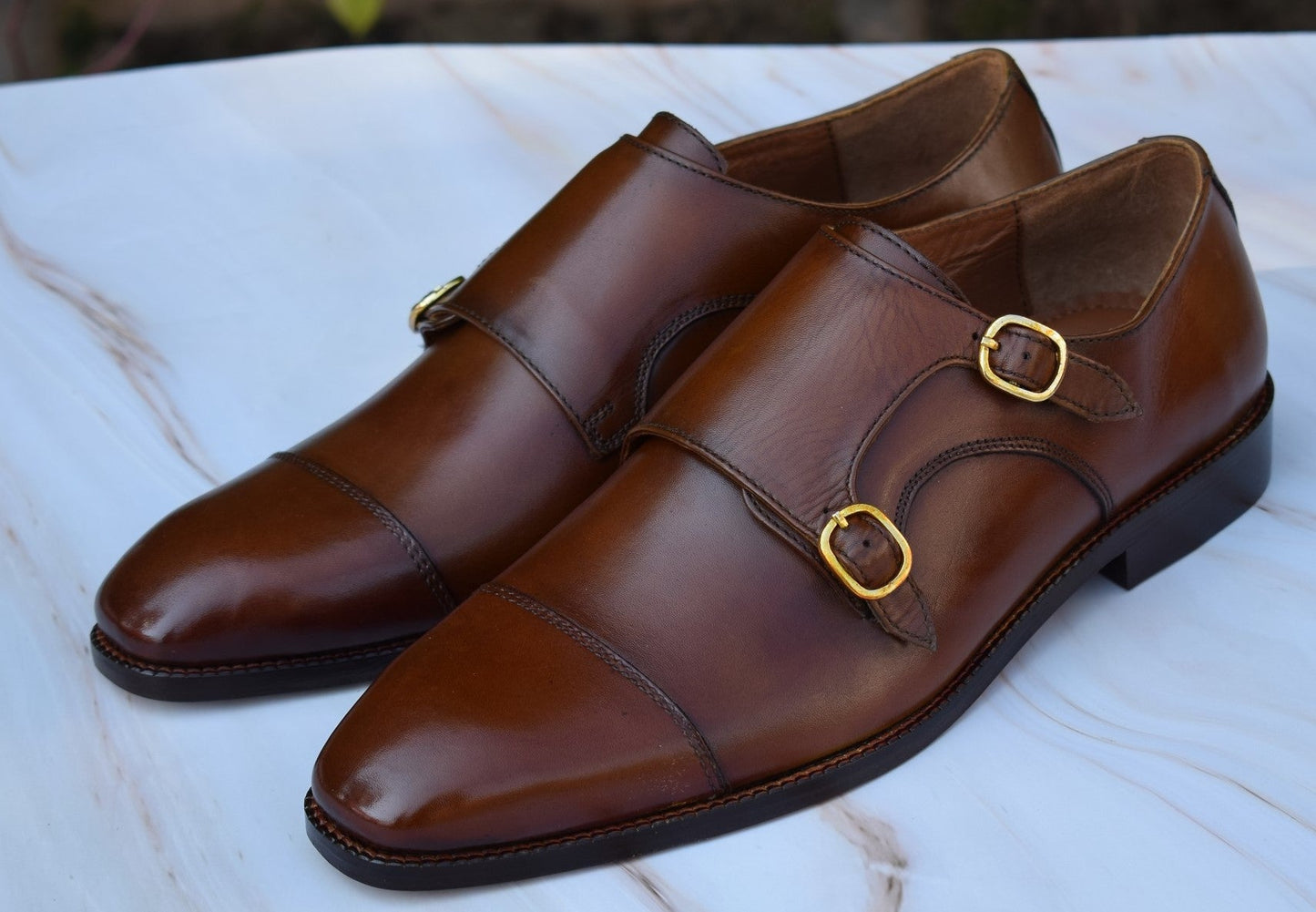 Style HandMade Double Monk Leather Sole Shoes - SeeandWear
