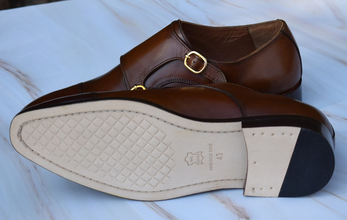 Style HandMade Double Monk Leather Sole Shoes - SeeandWear
