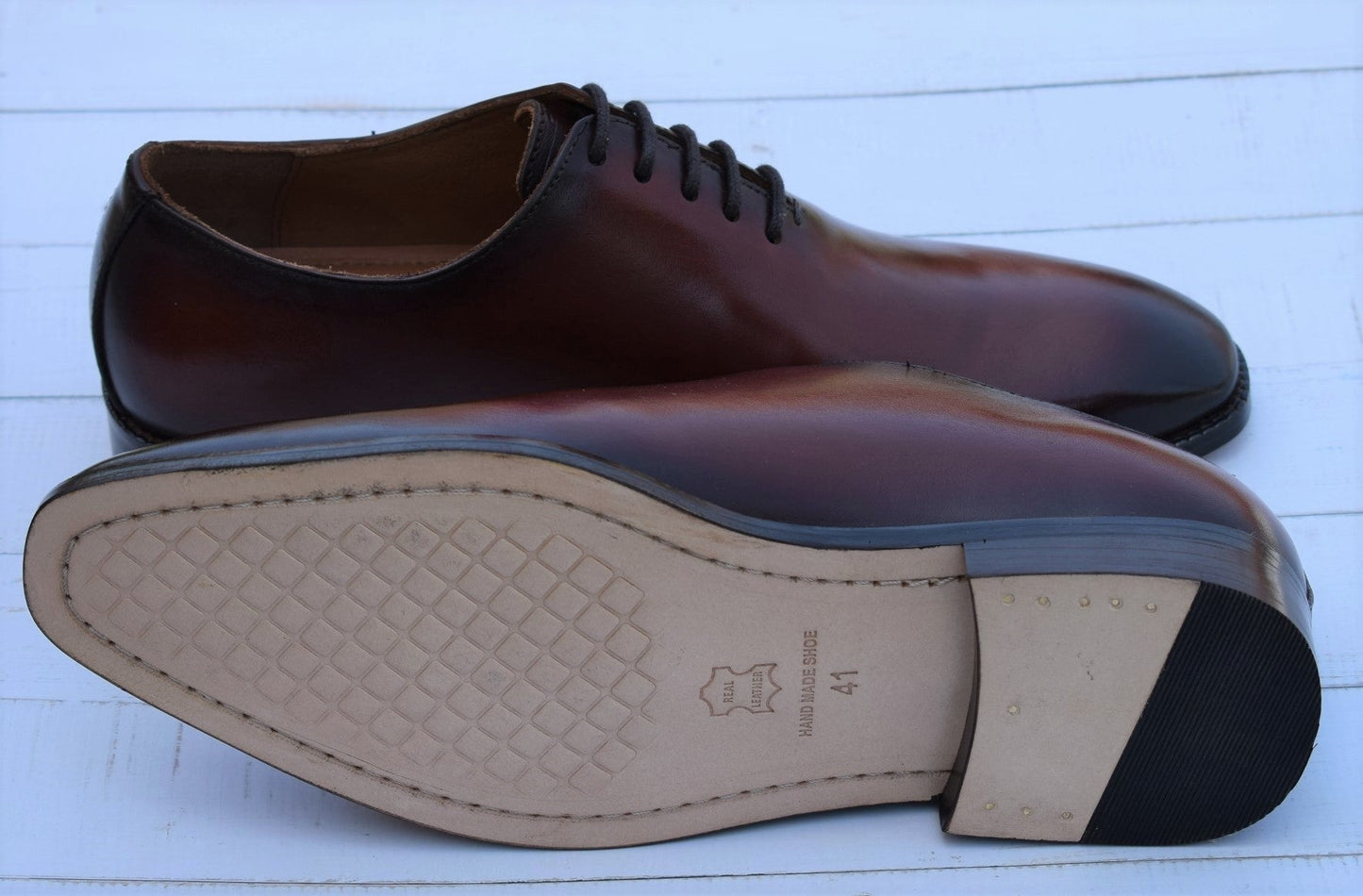Grant Handmade Wholecut Leather Sole Shoes - SeeandWear