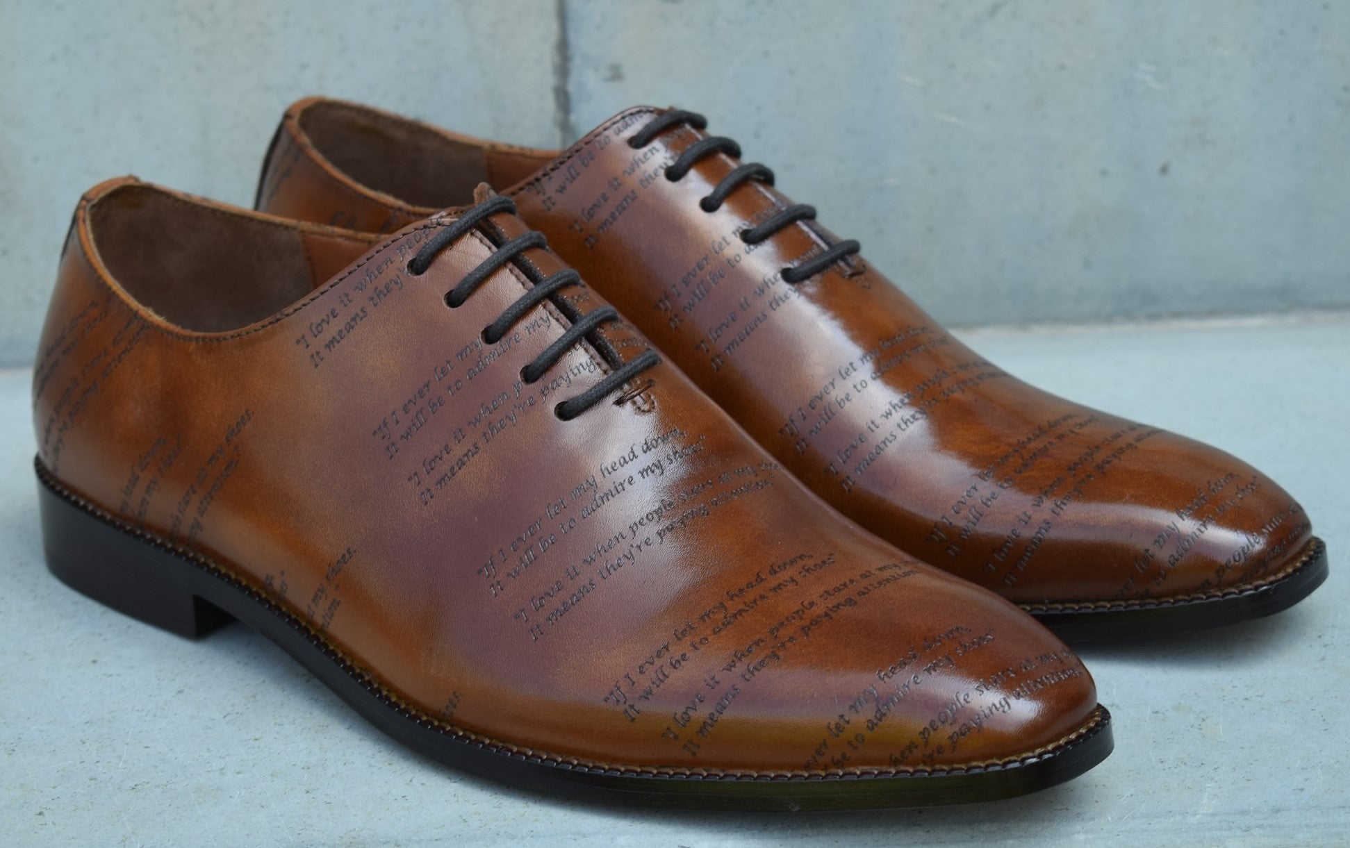 Grant Laser Quotation Cognac HandMade Shoes - SeeandWear