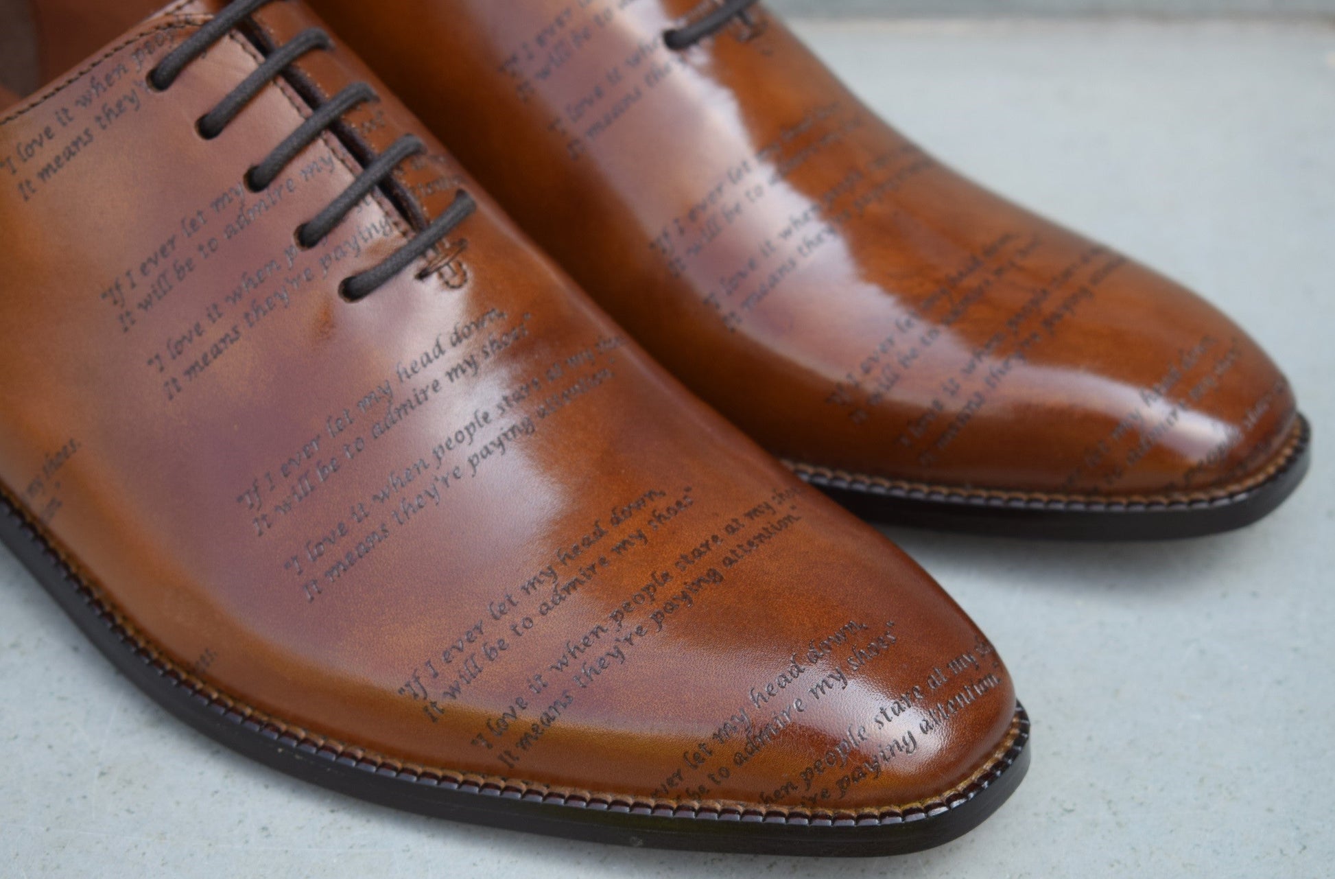 Grant Laser Quotation Cognac HandMade Shoes - SeeandWear