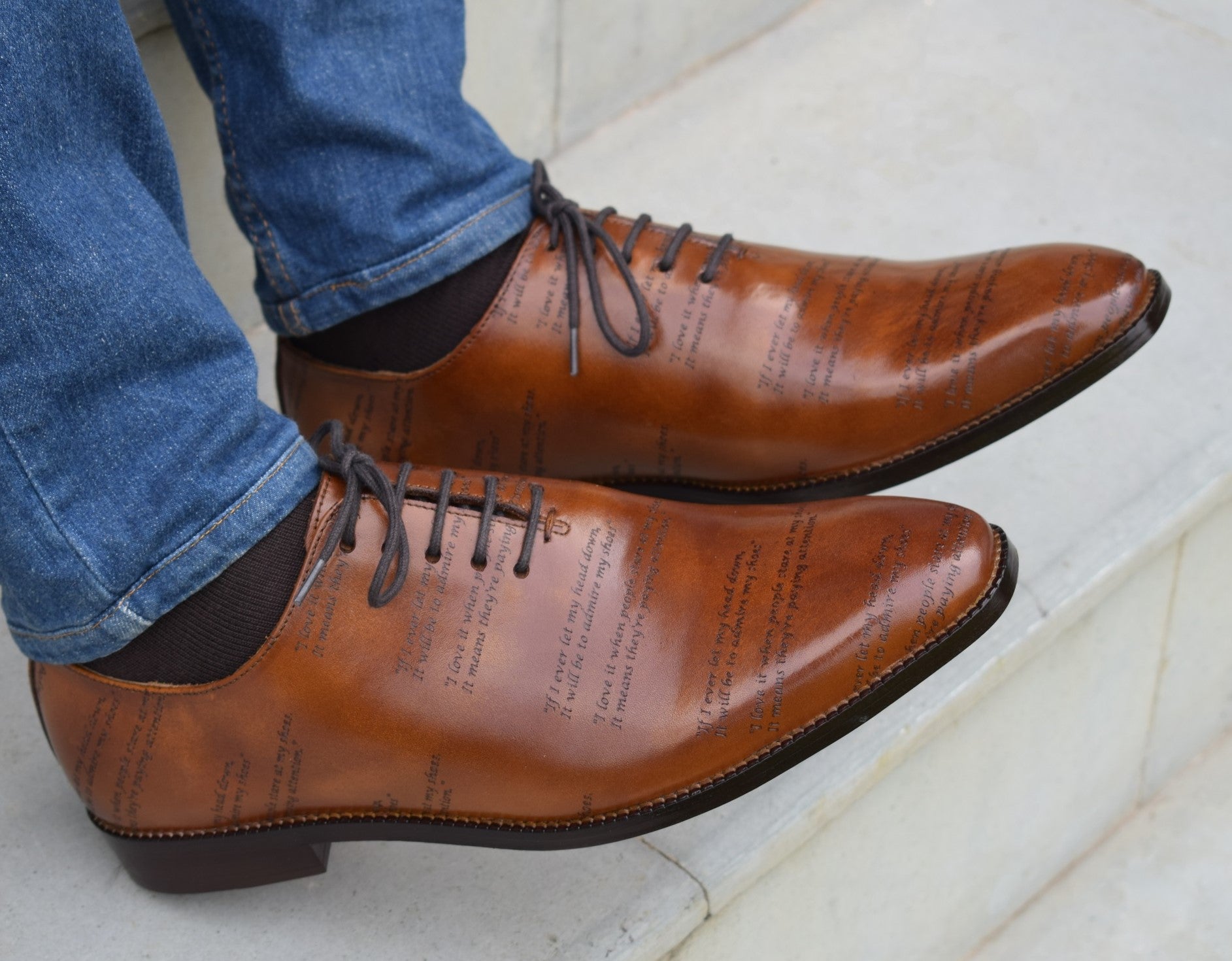 Grant Laser Quotation Cognac HandMade Shoes - SeeandWear