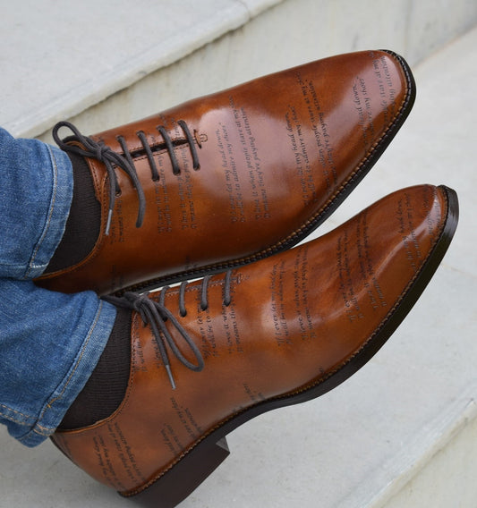 Grant Laser Quotation Cognac HandMade Shoes - SeeandWear