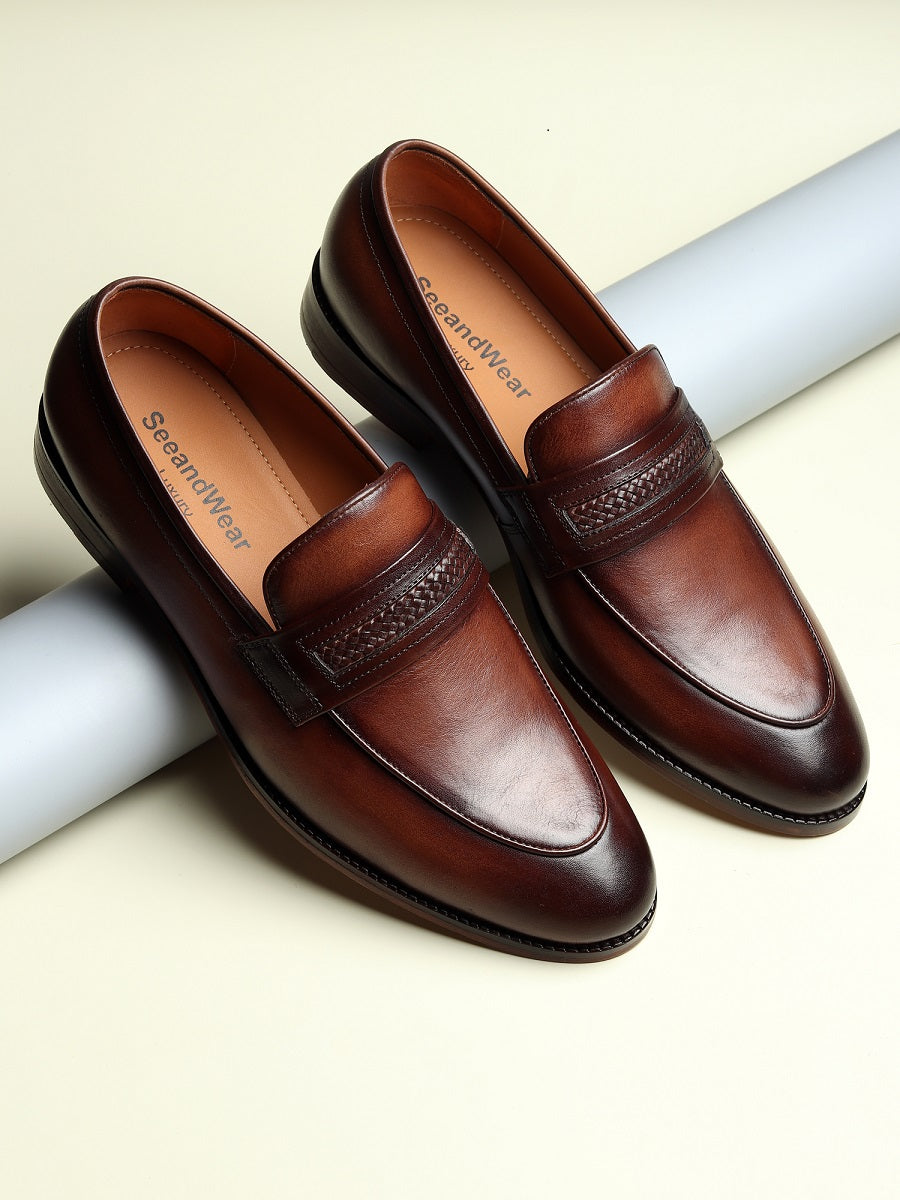 Matteo Weaving Slipon Leather Sole Shoes - SeeandWear