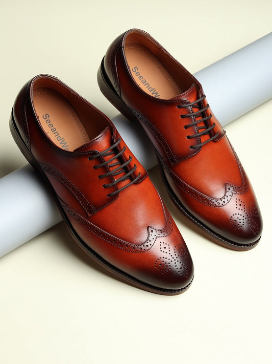 Kasper Brogue Leather Sole Shoes - SeeandWear