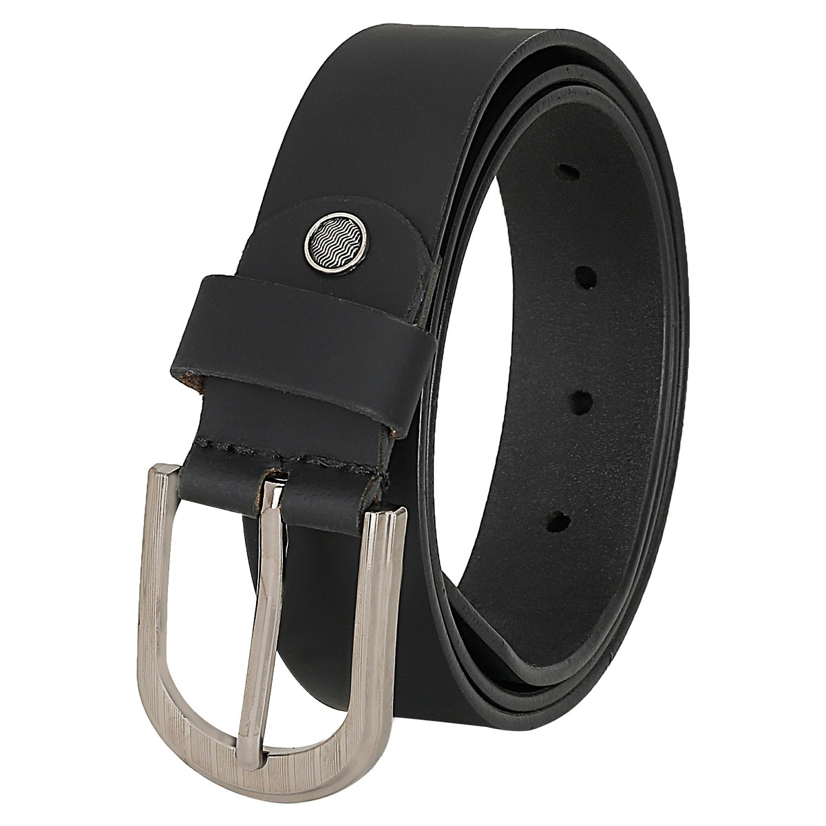 Men's Matte Black Leather Belt With Silver Buckle Belt 