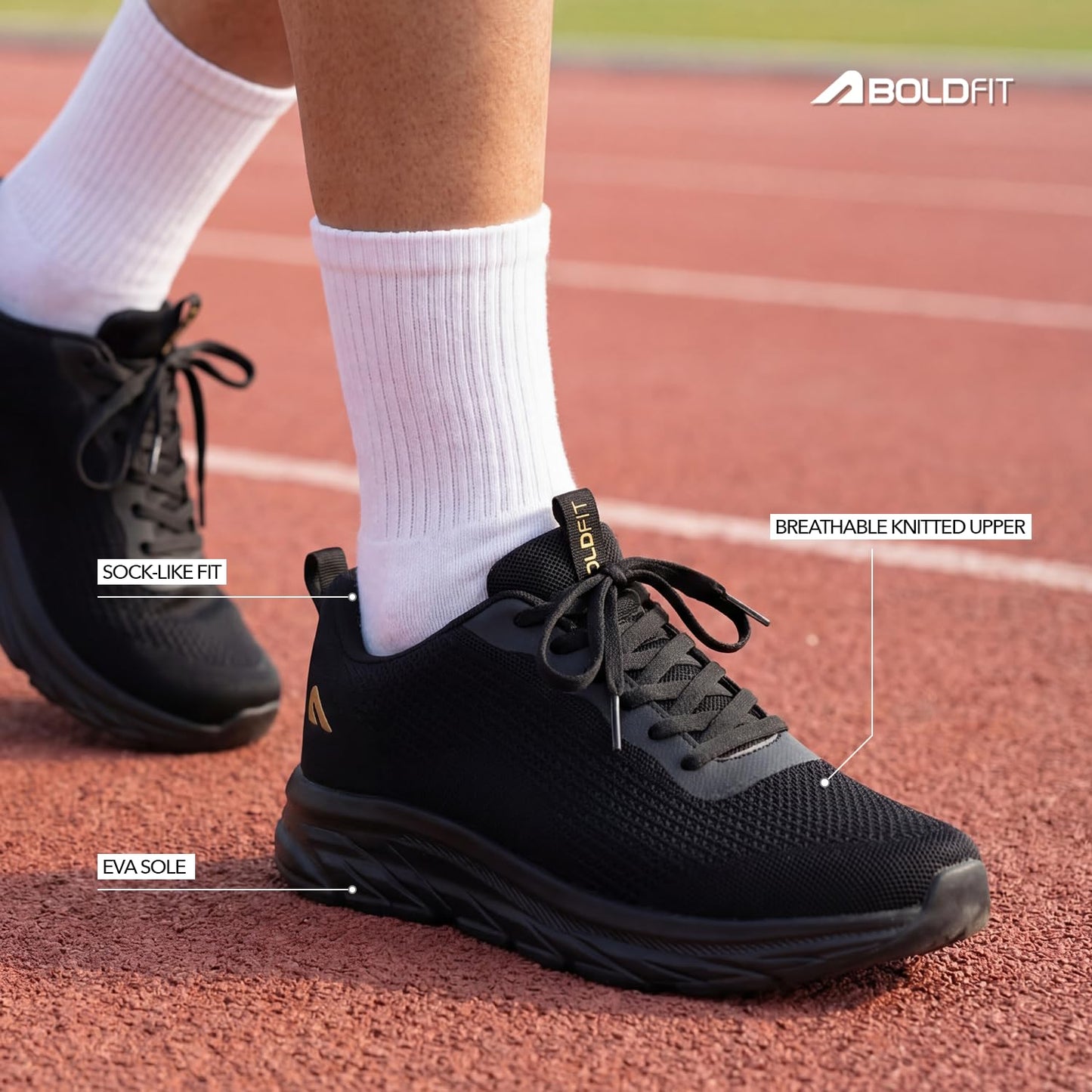 Boldfit Black Running Comfortable Sports Shoes for Men | Running Lightweight Gym Shoe for Men | Workout Soft Cushioned Walking Shoe for Men | Anti Slip Gym Footwear