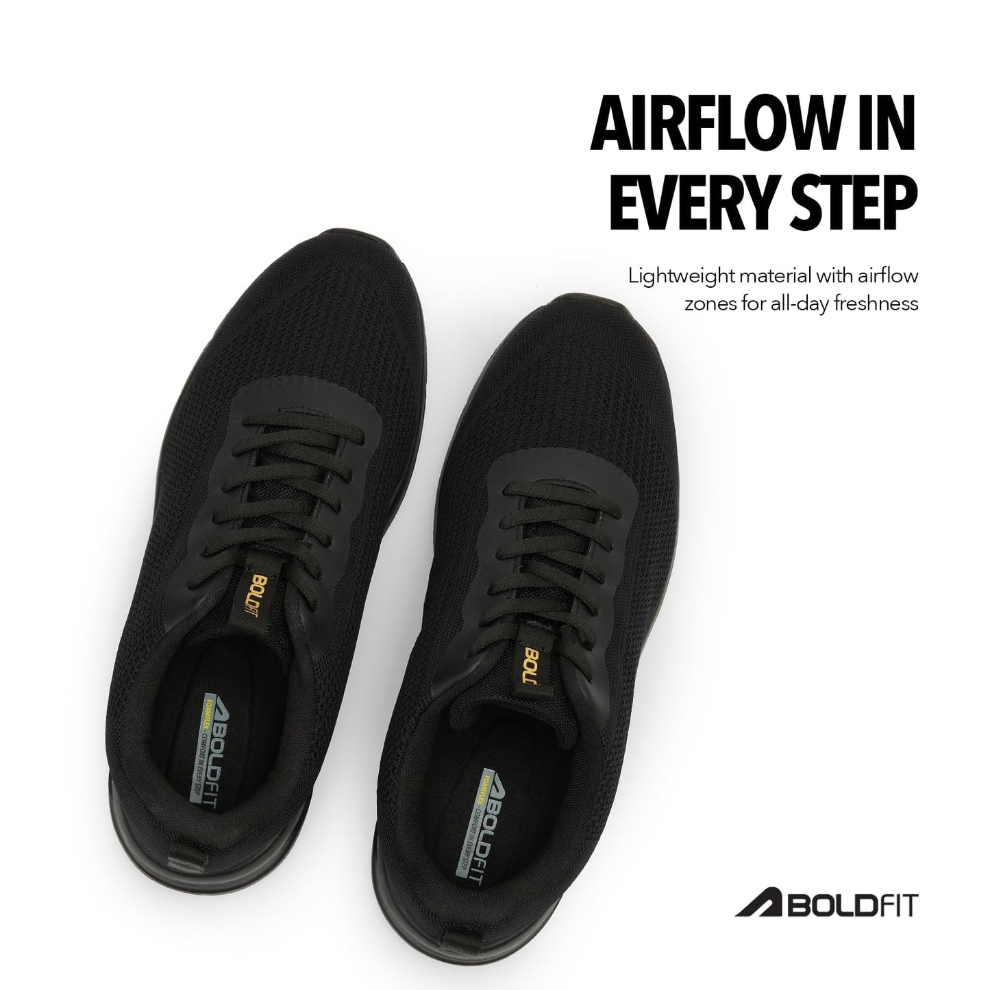 Boldfit Black Running Comfortable Sports Shoes for Men | Running Lightweight Gym Shoe for Men | Workout Soft Cushioned Walking Shoe for Men | Anti Slip Gym Footwear