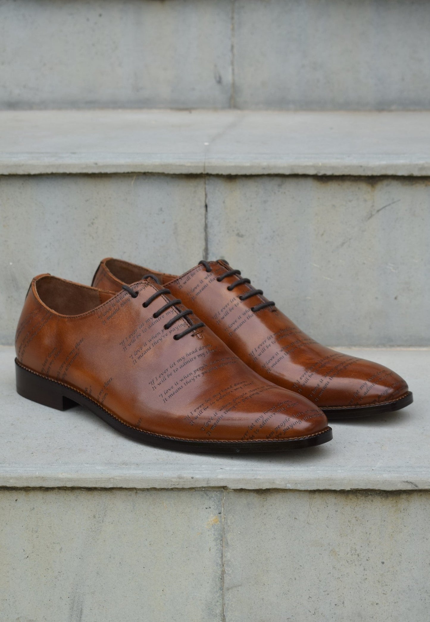 Grant Laser Quotation Cognac HandMade Shoes - Clearance