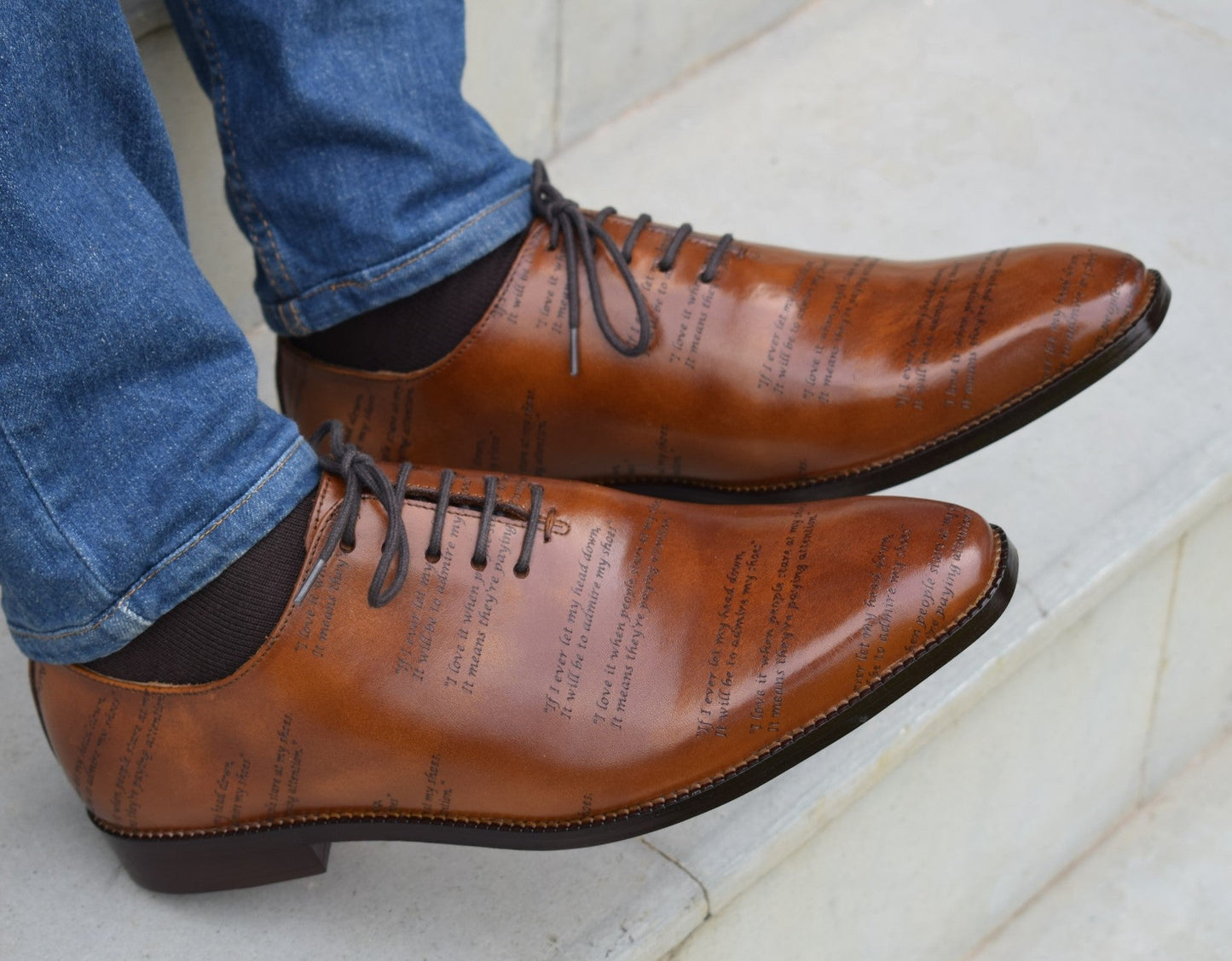 Grant Laser Quotation Cognac HandMade Shoes - Clearance