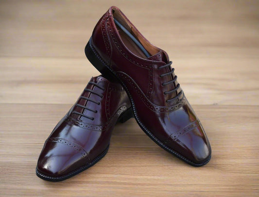 Robert Burgundy Handmade Brogue Shoes - SeeandWear