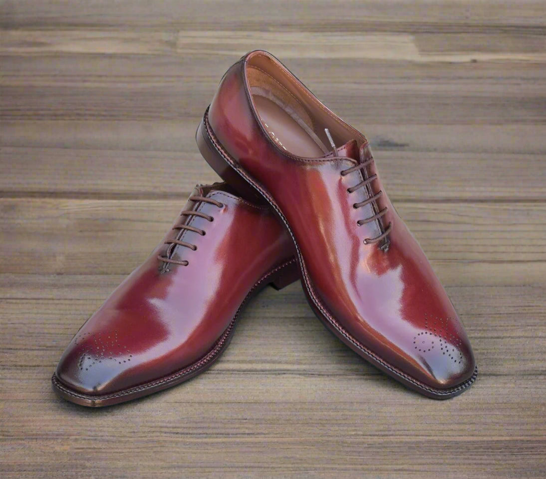 Hand Patina Wine Handmade Leather Sole Shoes - SeeandWear