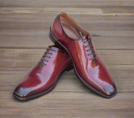 Hand Patina Wine Handmade Leather Sole Shoes