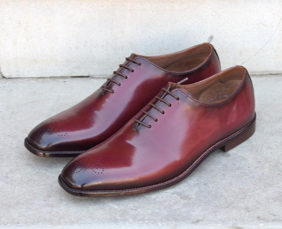 Hand Patina Wine Handmade Leather Sole Shoes - SeeandWear