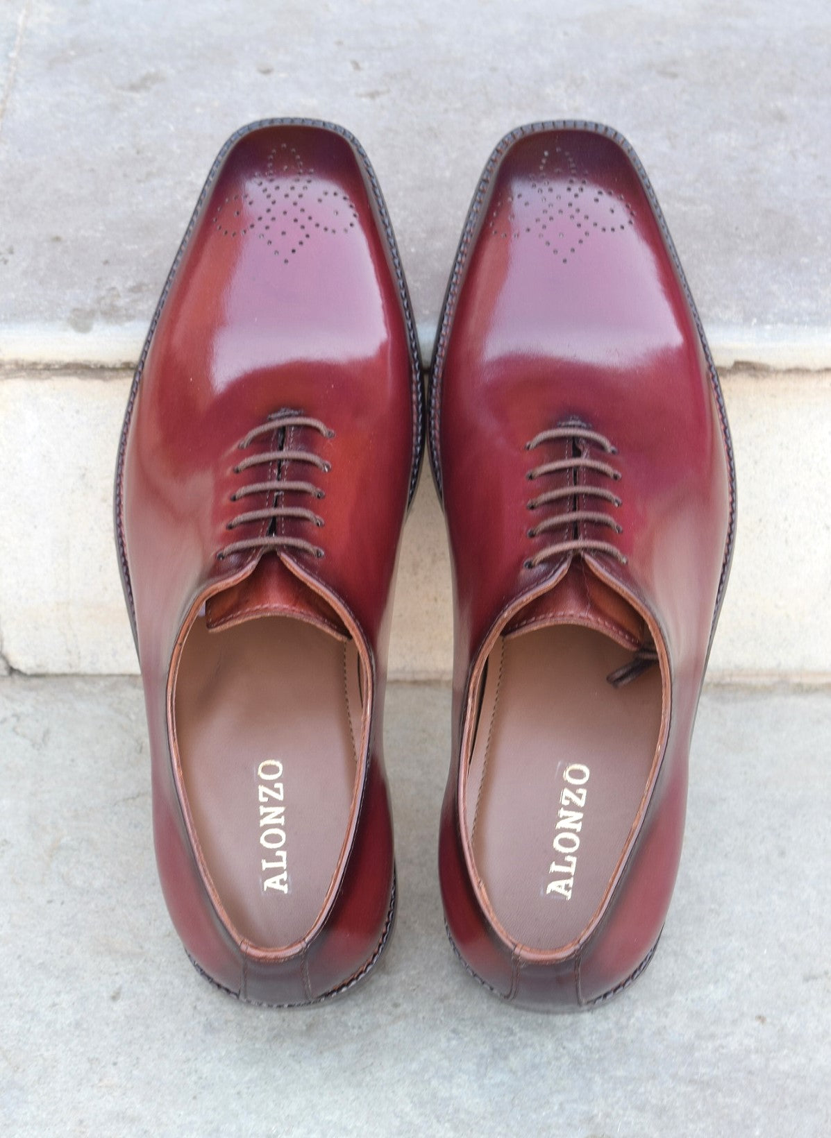 Hand Patina Wine Handmade Leather Sole Shoes - SeeandWear