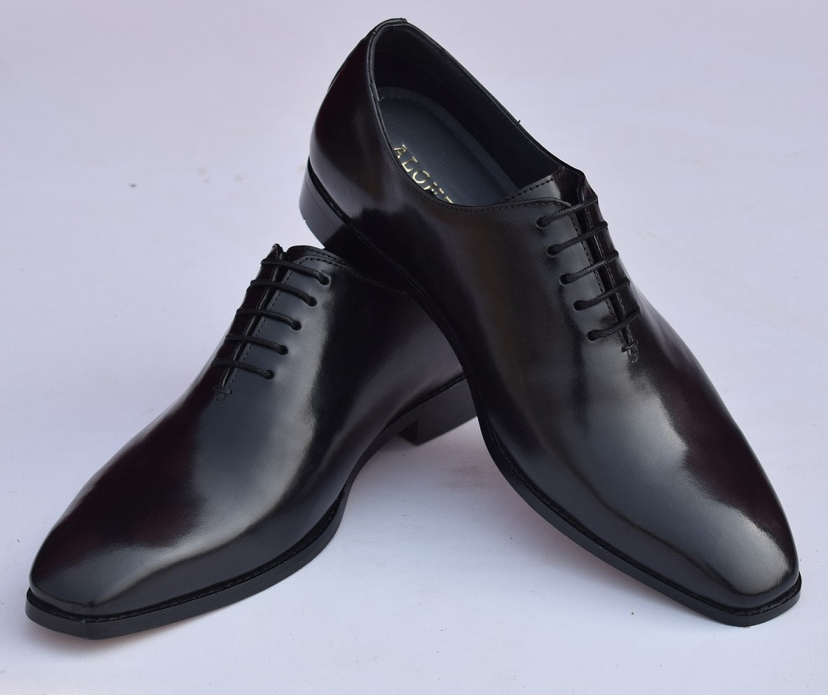 Grant Handmade Black Wholecut Leather Sole Shoes