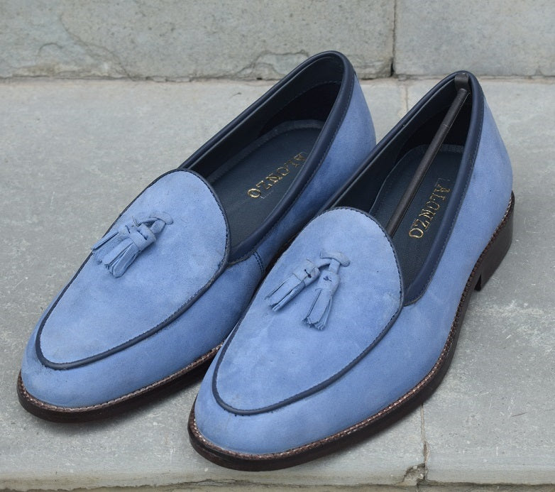 Adam Handmade Blue Suede Loafers shoes