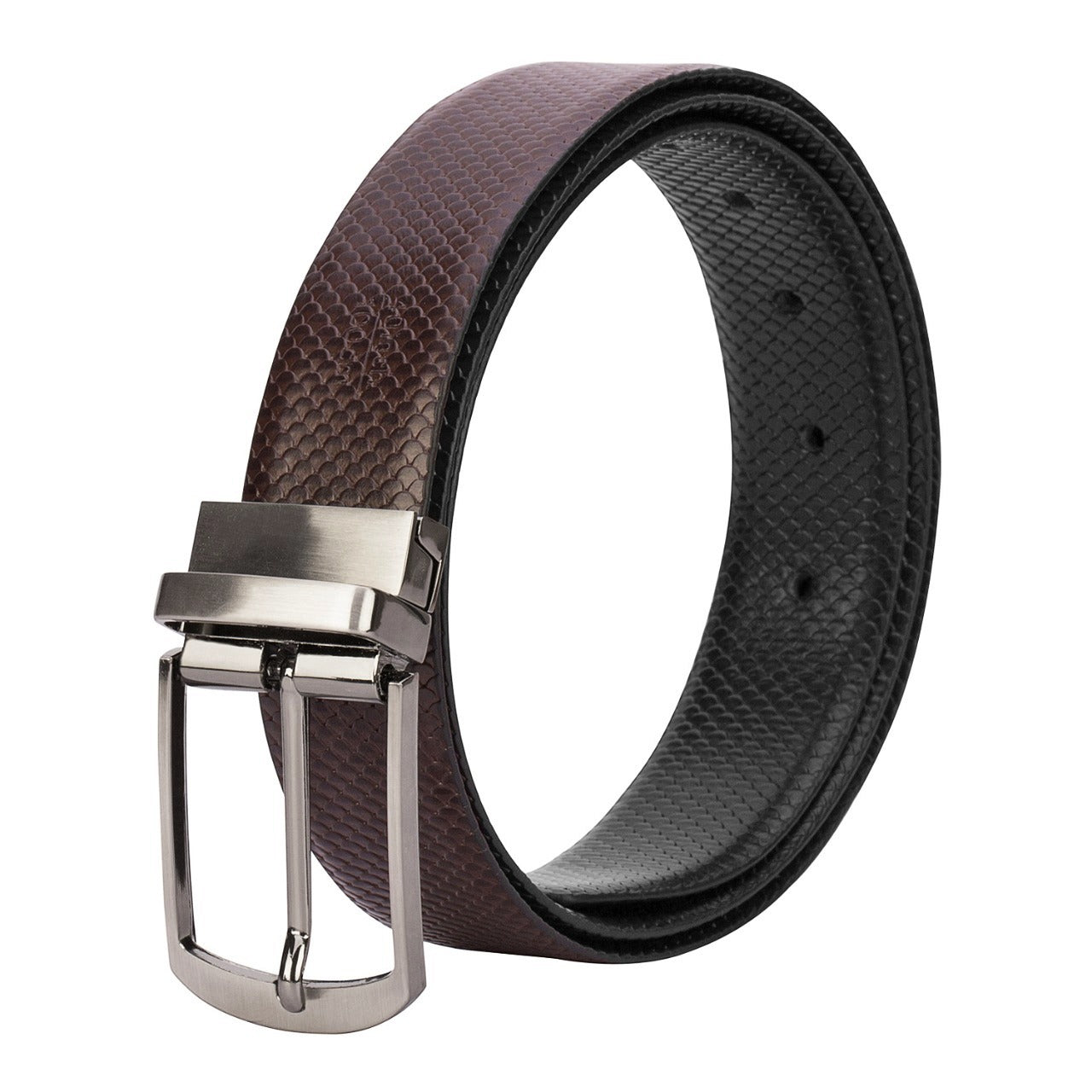 Reversible Leather Belt Black and Brown - Fish Print - SeeandWear