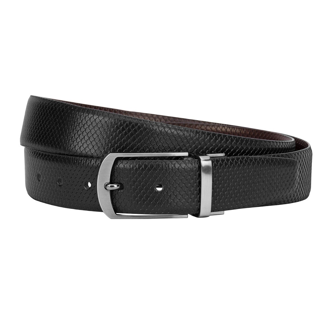 Reversible Leather Belt Black and Brown - Fish Print - SeeandWear