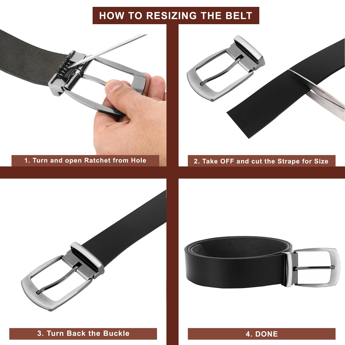 Black Single sided Leather Belt For Men