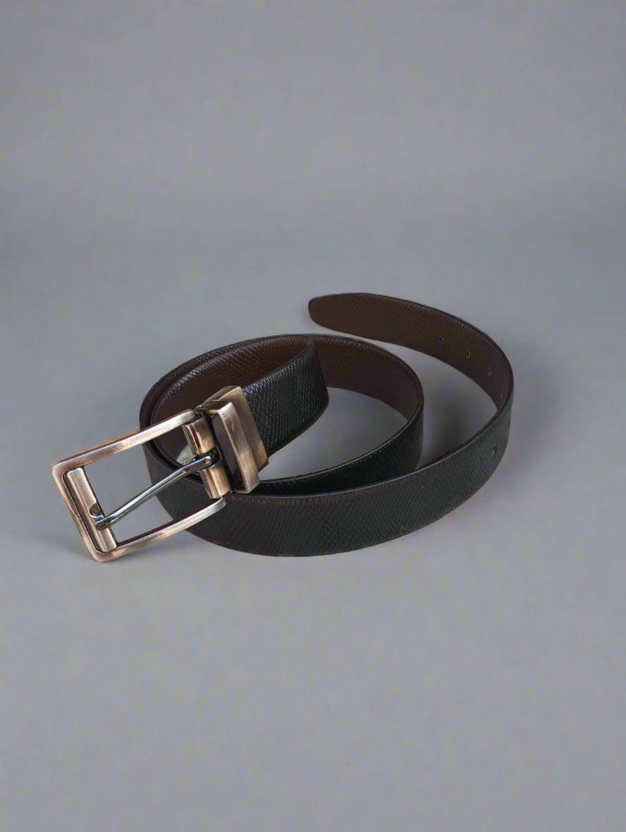 Reversible Leather Belt Black and Brown - Snake Print