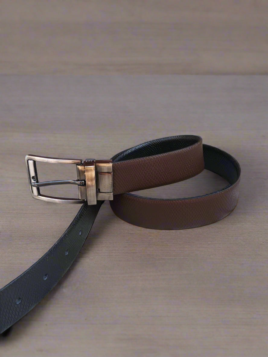 Reversible Leather Belt Black and Brown - Snake Print