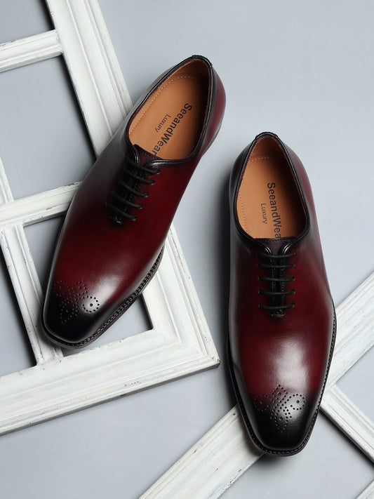 Hand Patina Wine Leather Sole Shoes